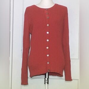 GAP Women's Coral Ribbed Button-Up Sweater